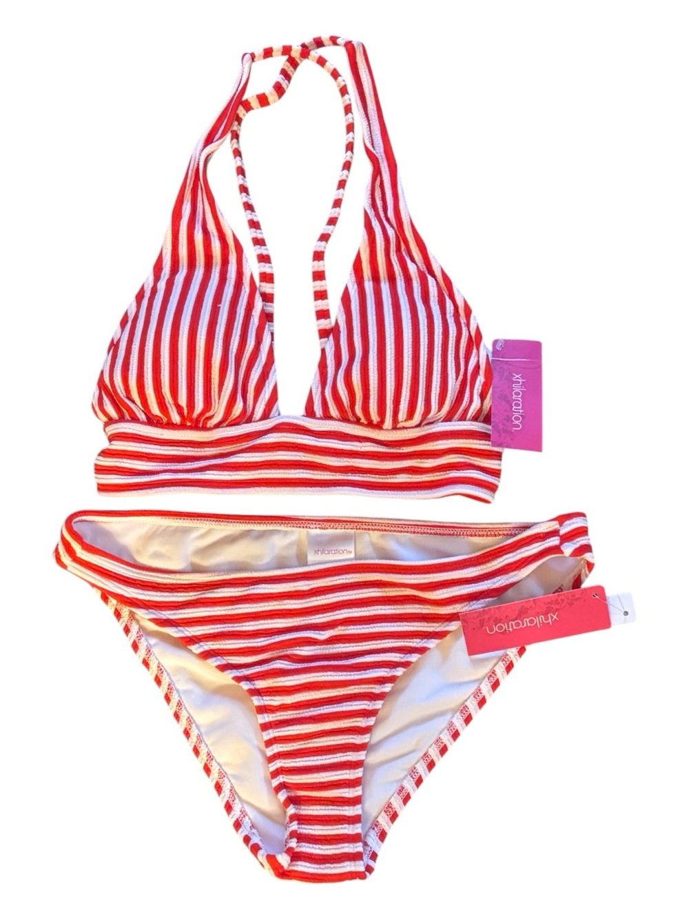 Xhilaration Red and White Striped Halter Bikini Size S NWT